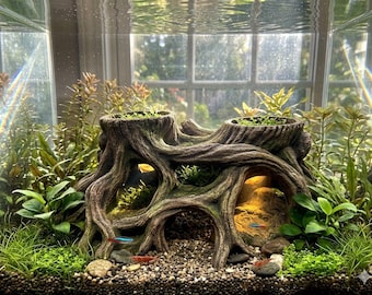 Tree Stump Root Planter Aquarium Decoration 3D Printed Fish Tank Hideout Handmade Ornament 10