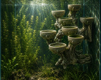 Wall Mount Twisted Root Tower with Planting Cups Aquarium Decoration 3D Printed 61
