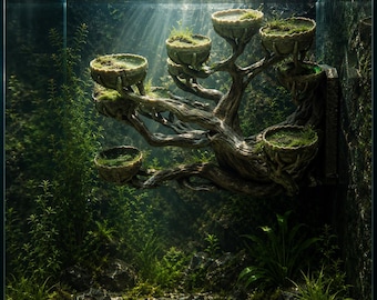 Driftwood Bonsai Tree with Planting Cups Aquarium Centrepiece 3D Printed Fish Tank 60