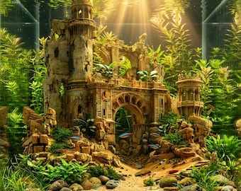 Ruined Ancient Castle Aquarium Decoration 3D Printed Fish Tank Ornament Handmade Medieval Ruin 110