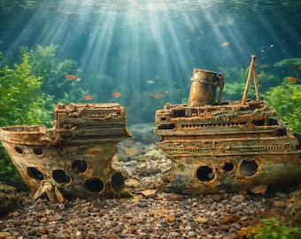 Versunkene Titanic Shipwreck Duo Aquarium Dekoration 3D Gedruckt Fish Tank Ornament Handmade 97