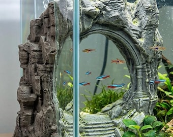 Ancient Arch Ruins Aquarium Decor | Magnetic Tank Divider, Fish Hide Ornament 87