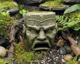 Versteck im Aquarium „Versunkener Steinkopf“ – Antiker Wächtertotem 36