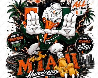 Miami Hurricanes Mascot PNG, Football Streetwear Sublimation File (Digital Download)