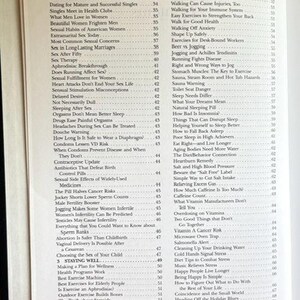 May include: Open book with a table of contents. Topics include sex, relationships, and health. The page numbers are visible. The book is open to the "Contents" page.