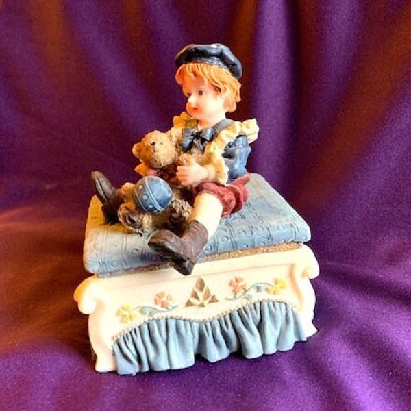 Trinket Box, Boy With Teddy Bear & Ball -- 4437-7A