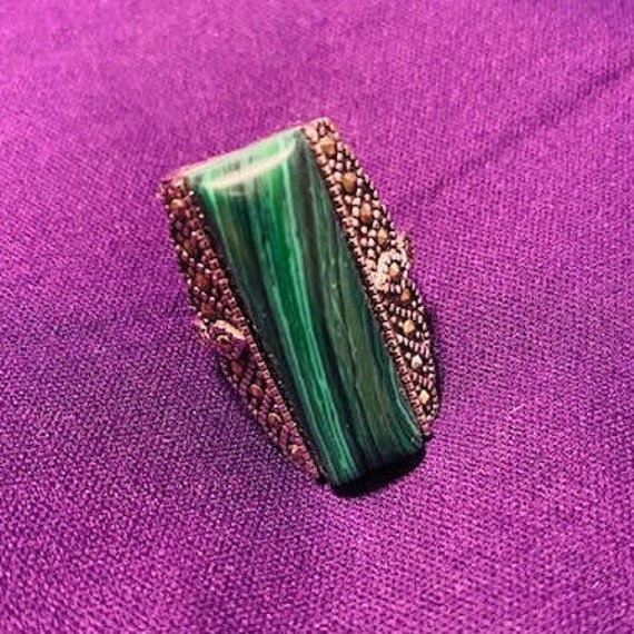 Ring, Malachite and Marcasite, size 9 -- 6507K-COD