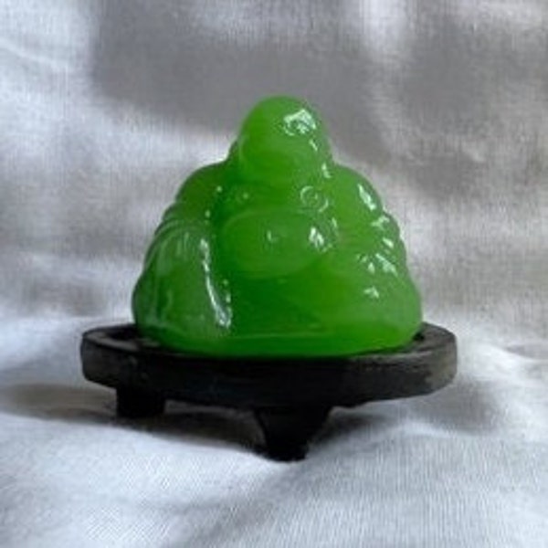 Jade Buddah on Wood Stand, Miniature -- 6929-