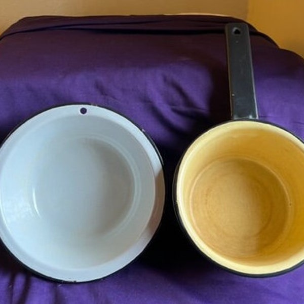 Two Enamelware Pans, 7-3/8" and 6-1/4"  --  7768-3B