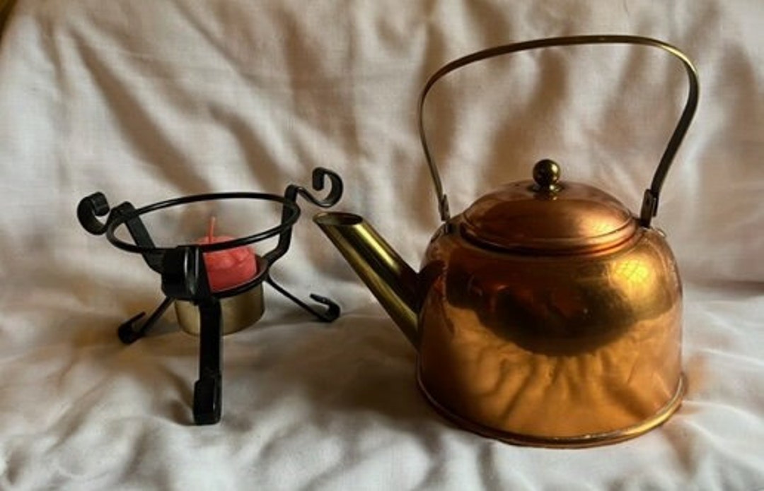 Small Copper Tea Kettle and Warmer Stand 8676 Etsy