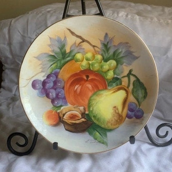 Plate, Porcelain, Signed, Hand Painted, Gold Edge -- 1970-7A