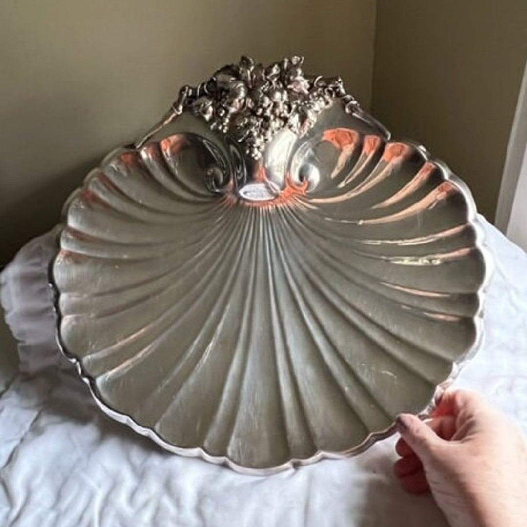 Large Silverplate Clam Shell Tray Footed 16 Reed & Etsy