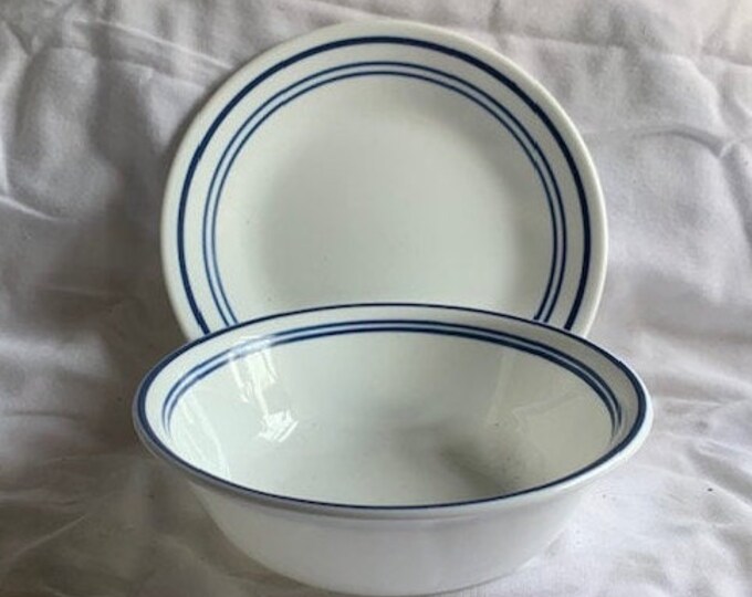 Soup Bowl & Plate, Corelle Dinnerware, blue Cafe 2339GBD Etsy