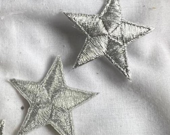Embroidered Patch, Iron-On, Silver Star, Vintage -- 132-GBDe1