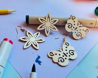 Brincos "Borboleta de Jardim" em dourado para pintar você mesmo