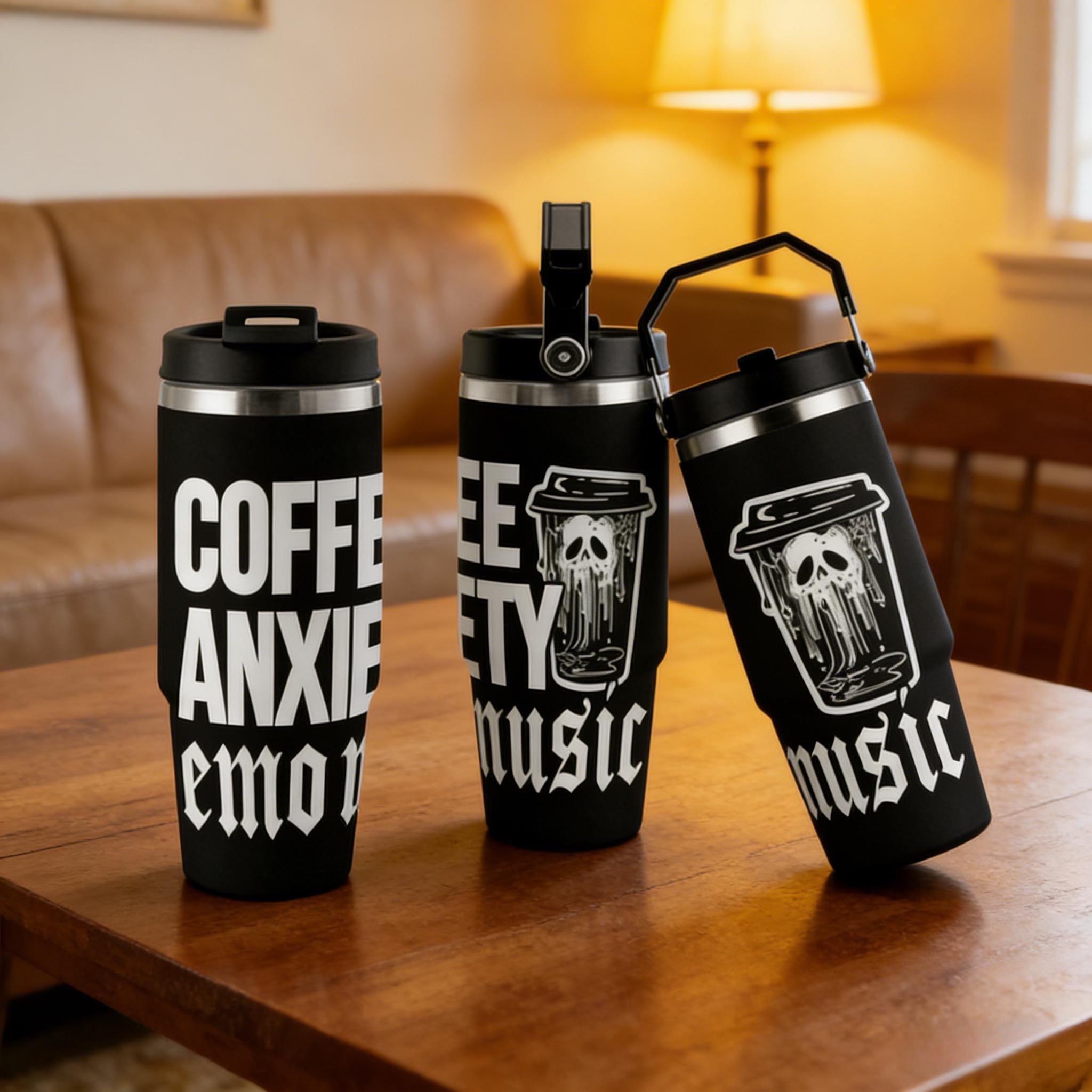 Discover Coffee Anxiety Emo Music Tumbler, 2000s Emo Rock Stainless Steel Travel Cup
