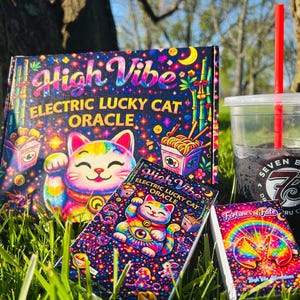 Electric Lucky Cat Tarot & Fortunes of Fate Mini Affirmations - Cosmic Rainbow Box Set