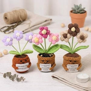 Crochet Emotional Support Plant, Cute Flower Pot Amigurumi, Handmade Desk Decor, Positive Gift, Kawaii Yarn Plant, Uplifting Mini Gift