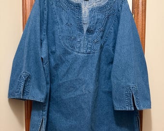 Vintage Y2K Richard Malcolm Woman denim 100% cotton Bohemian style tunic size 2X
