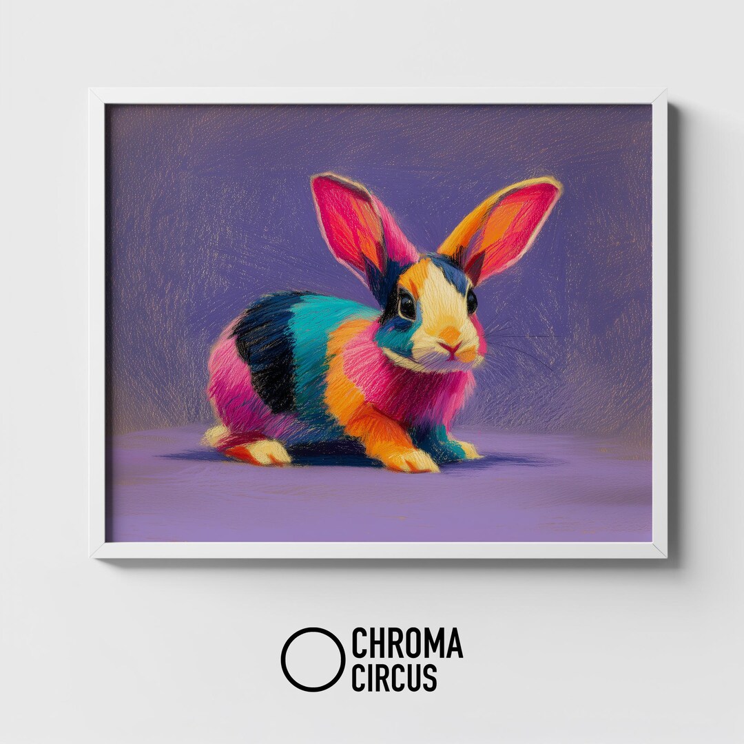 Exaggerated Rabbit Colorful Rabbit With Exaggerated Ears - Printable Pop-art Wall Decor ...