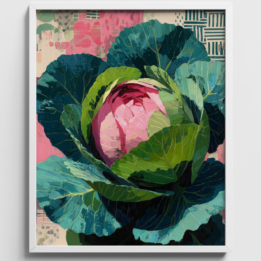 Maximalist Ornamental Cabbage Art - Bold Modern Botanical Decor ...