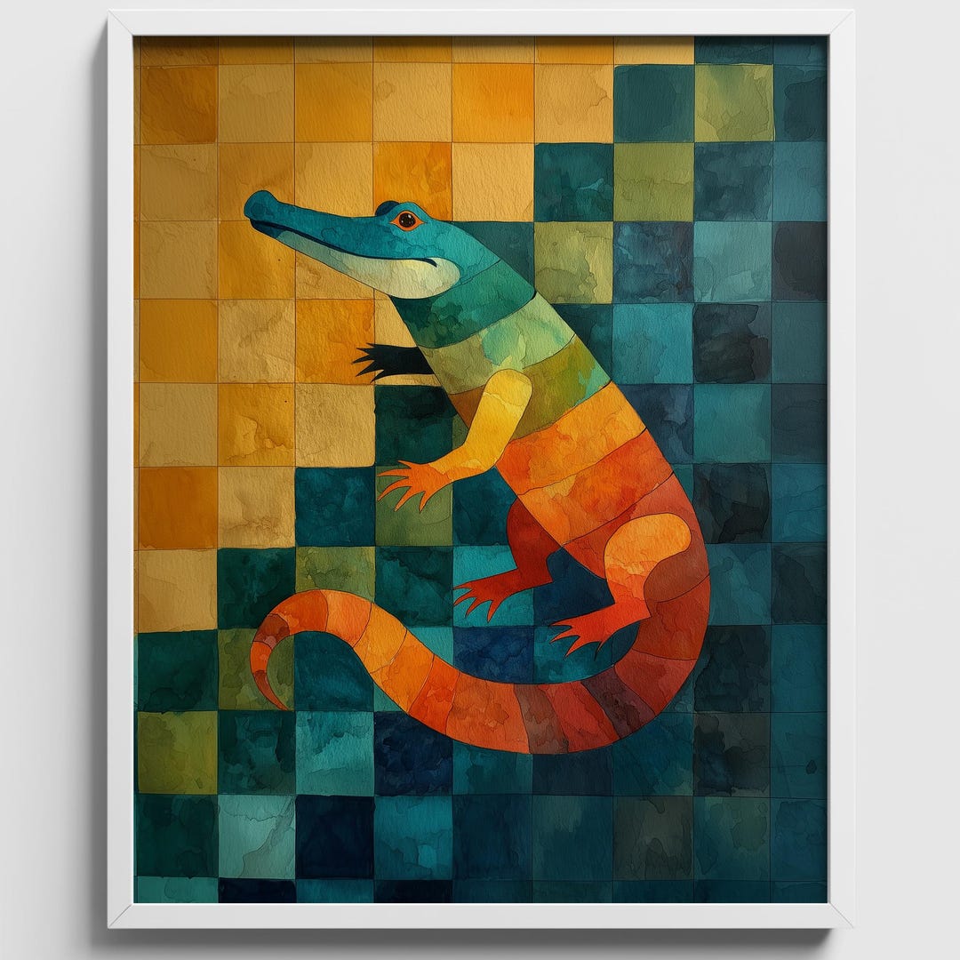 Mid-century Modern Crocodile Art - Colorful Abstract Geometric Wall Art ...