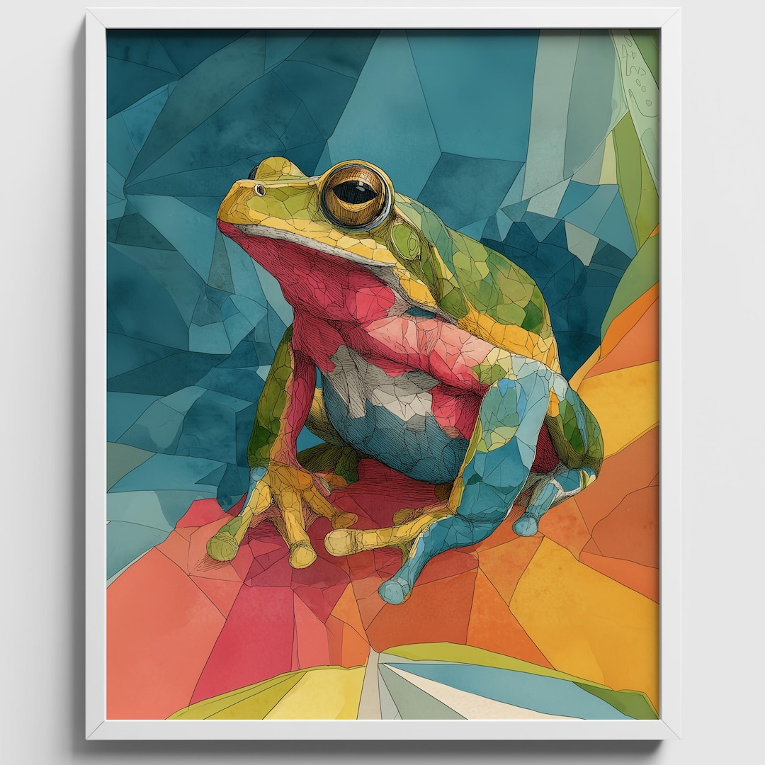 Bright Playful Frog Art, Modern Nursery Wall Decor, Printable Geometric ...