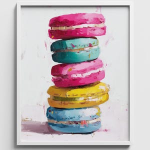 Decoración colorida con pilas de macarons, ideal para la cocina y la panadería (descarga digital) 1041