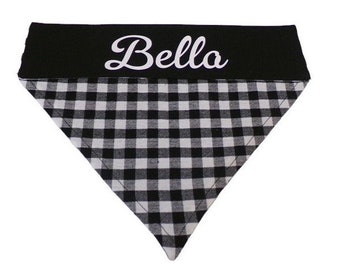 Custom Dog Bandana, Over the collar Black and White Check dog bandana, Personalized dog bandana, Dog bandana