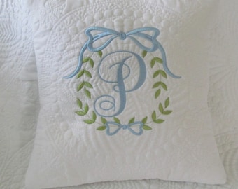 Monogrammed Baby Pillow: Quilted Nursery Decor, Personalized Initial
