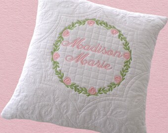 Monogrammed Pillow, Baby monogrammed pillow, Baby gift, Personalized pillow, Nursery pillow, Embroidered pillow, Quilted pillow.