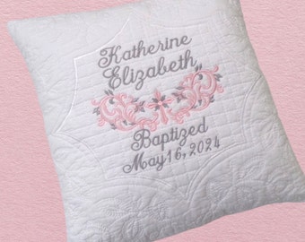 Baptism Pillow, Christening Pillow, Quilted Baptism Pillow, Quilted Christening Pillow, Monogrammed Pillow.