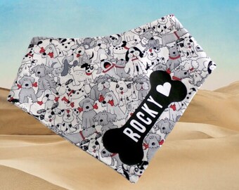 Personalized Snap on Dog Bandana, Dog Bandana with snaps,  Bandana with dogs and bone personalized.