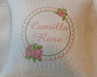 Monogrammed Nursery Pillow, Embroidered Name, Quilted Baby Gift