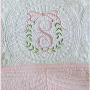 Personalized Baby Quilt: Pink Trim, Monogrammed Initial, Soft Cotton