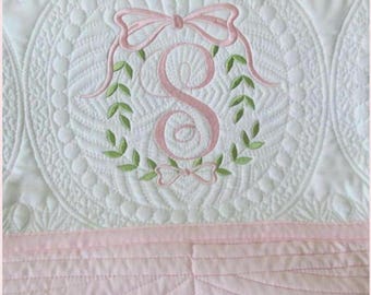 Personalized Baby Quilt: Pink Trim, Monogrammed Initial, Soft Cotton