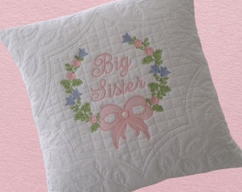 Monogrammed pillow, throw pillow, personalized pillow, little sister pillow, nursery pillow, embroidered pillow, Quilted pillow.