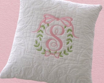 Monogrammed pillow, nursery pillow, personalized pillow, name pillow, embroidered pillow, baby pillow, Quilted pillow.