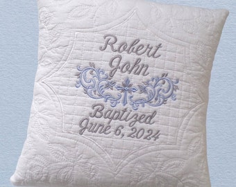 Baptism Pillow, Christening Pillow, Quilted Baptism Pillow, Quilted Christening Pillow, Monogrammed Pillow.