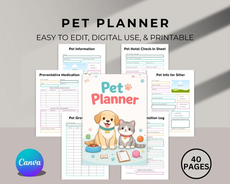 Pet Care Planner Printable | Dog & Cat Health Tracker (PDF Download) - Etsy