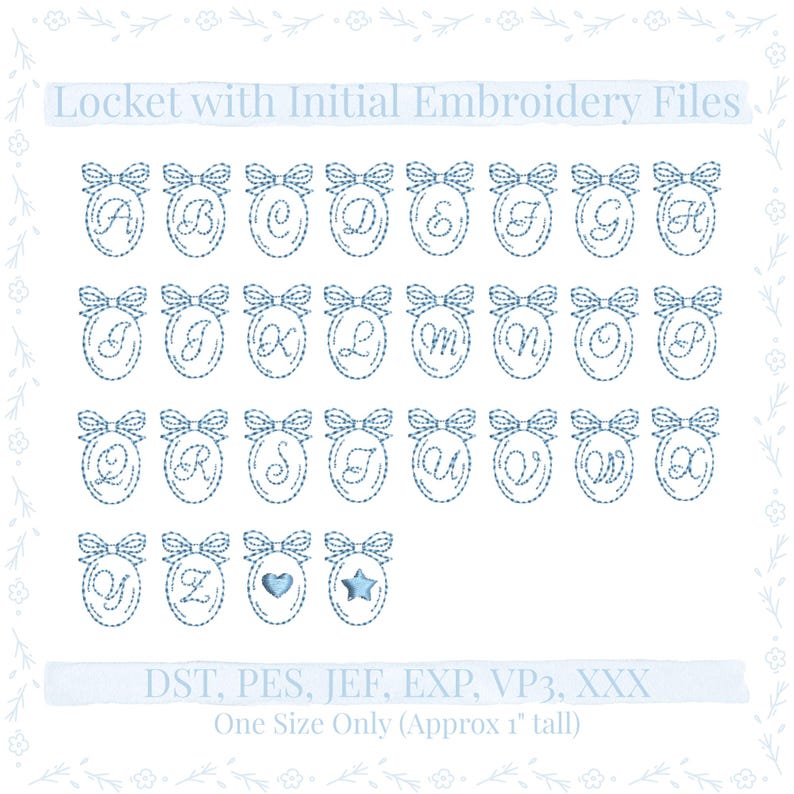Dainty Locket Embroidery Design With Bow | Custom Initial Monogram ...