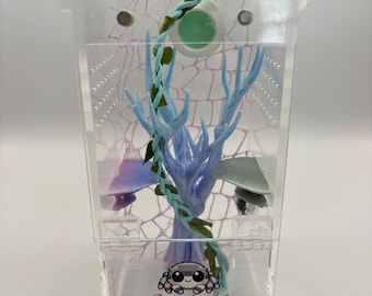 Junior Jumping Spider Enclosure, First home.  Decorated 7.5cmx 7.5cm x 15.5cm, Ready To Use. Complete bundle or just enclosure