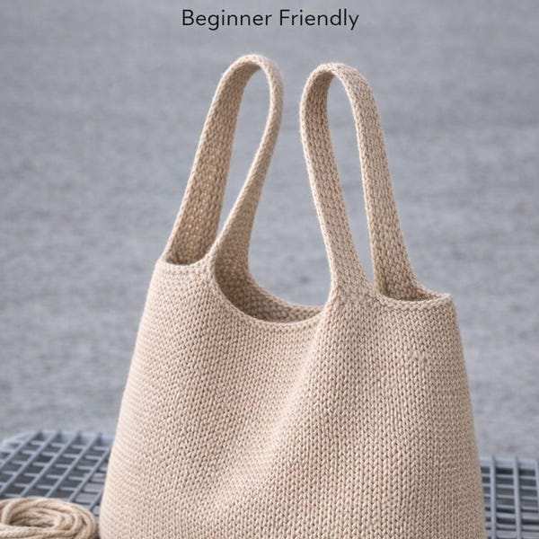 Easy Knit Tote Bag Pattern, Beginner Friendly Cotton Market Bag (PDF Download)
