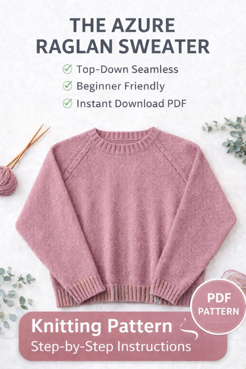 Azure Raglan Sweater Knitting Pattern PDF - Etsy
