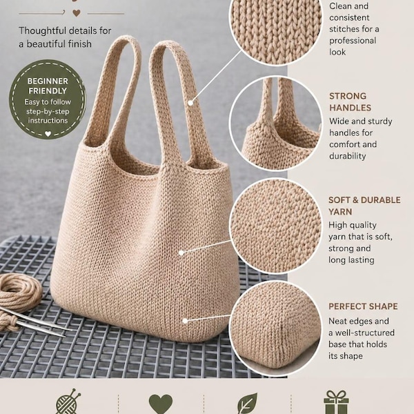 Einfaches Strickmuster | Anfänger Markttasche (PDF Download)