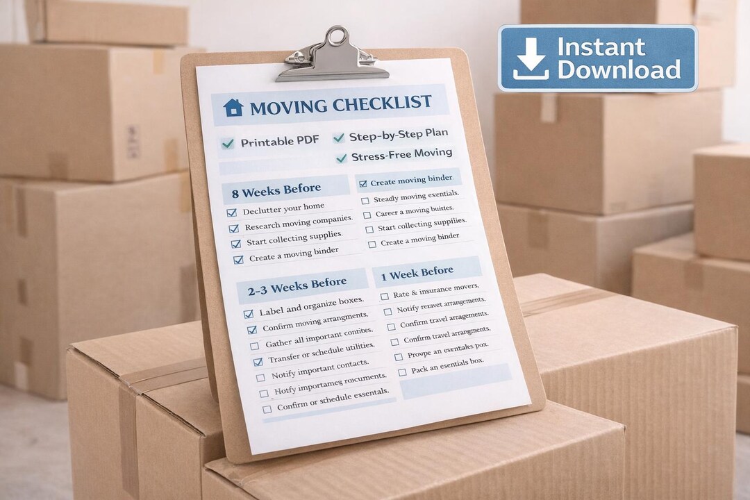 Basic Moving Checklist Moving Checklist Printable (PDF Download) - Etsy