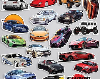 20 pcs Cars & Bikes Stickers, Classic Automotive Decals, Planner Embellishments, Scrapbook Decorations