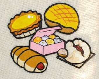 Bakery Embroidered Patch Set, Cute Dim Sum Iron On Patch, Pineapple Bun, Egg Tart Char Siu Bao, Kawaii Food Aesthetic, DIY Clothing Decor