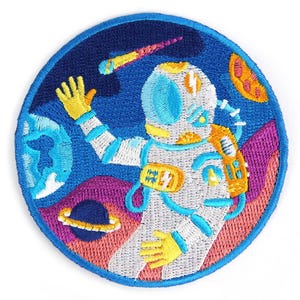 Outer Space Embroidered Patch, Explore Happiness Iron On Clothing Patches, Custom Embroidery Patch, Galaxy Planet Patch