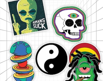 5PCS Alien Stickers, Space Stickers, Funny Cartoon Stickers for kids, Sci-Fi Stickers, Waterproof Stickers Pack for Children